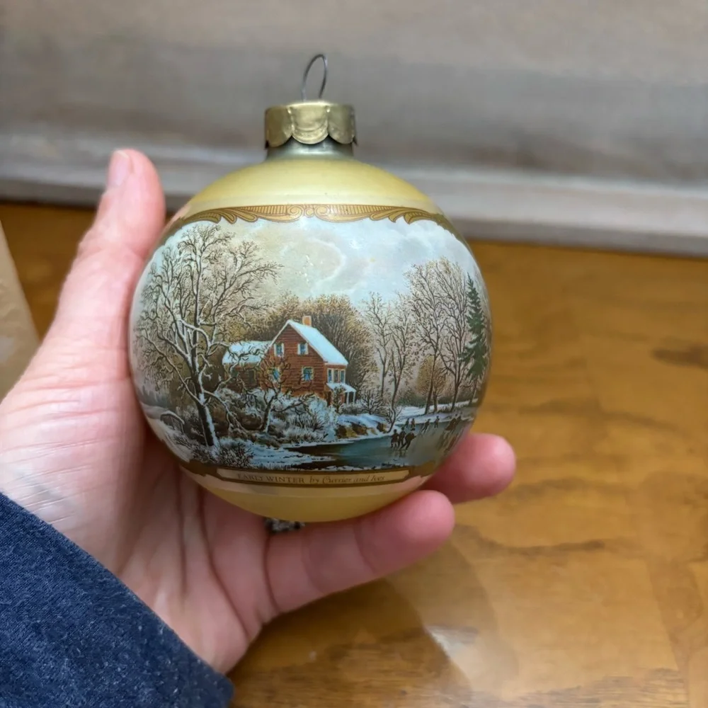 Vintage Hallmark Ornament for Grandparents Gold Glass Ice‎ Skaters Keepsake 1980